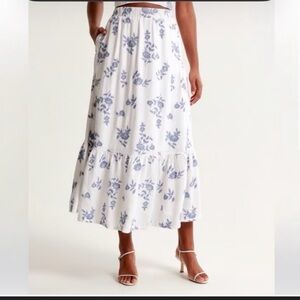 Abercrombie & Fitch White and Blue Floral Maxi Skirt